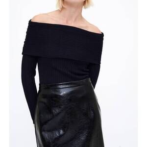 NEW WILD PONY cowl neck top with lurex detail in navy